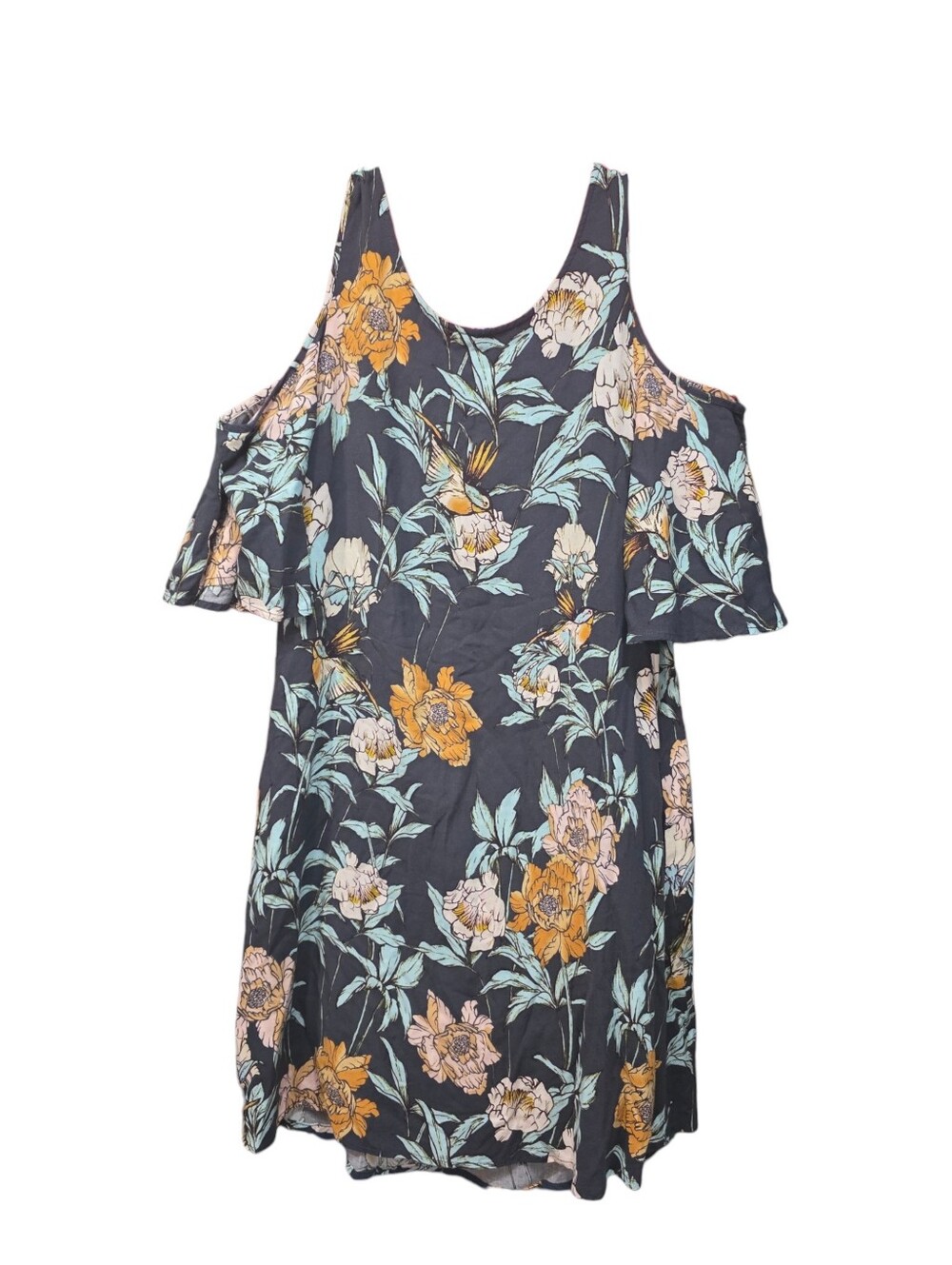 Cupio Blush Floral Cold Shoulder Flutter Sleeve With Pockets Dress Size Small